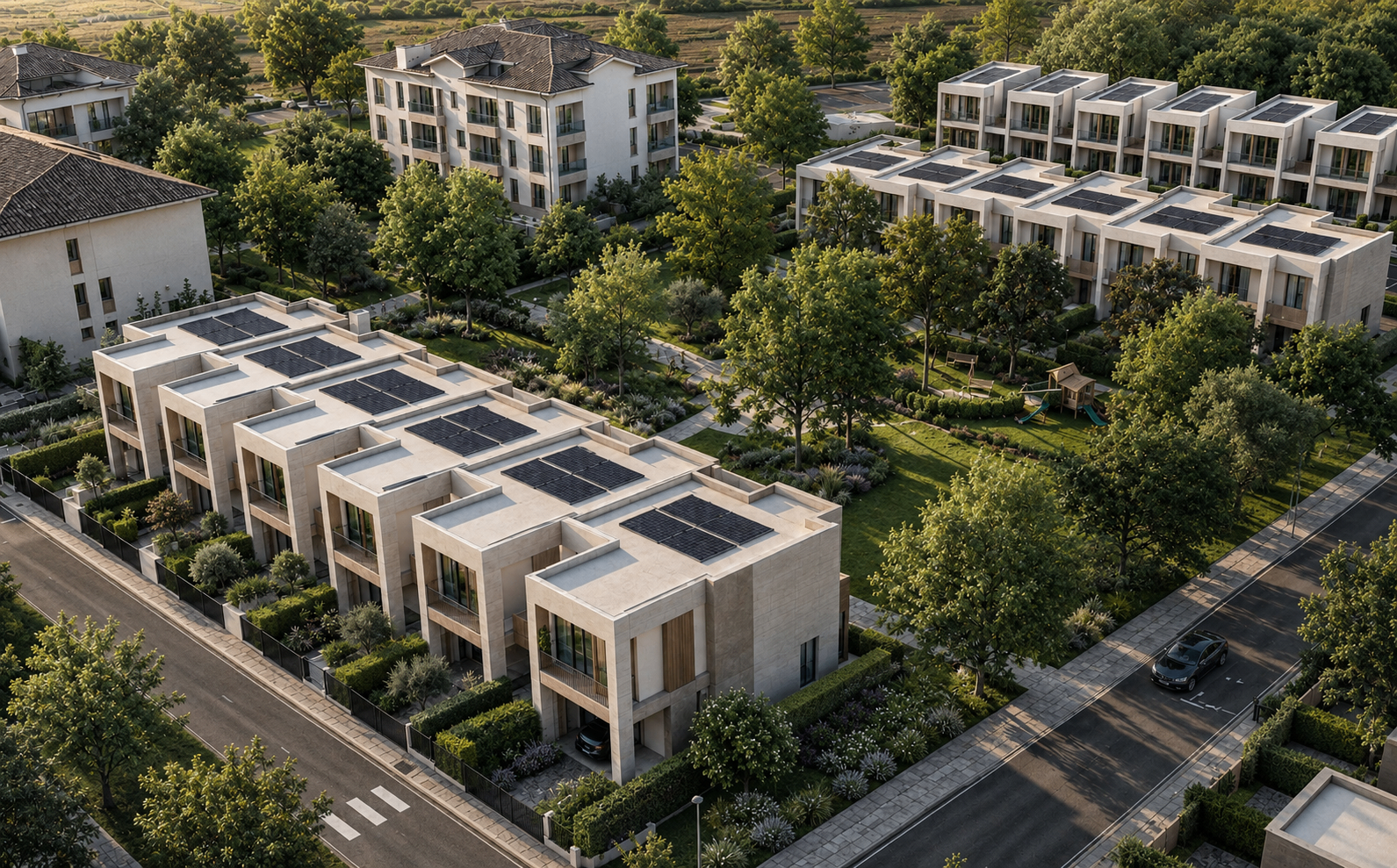 Aerial render of the Gardens of Rimini residential development
